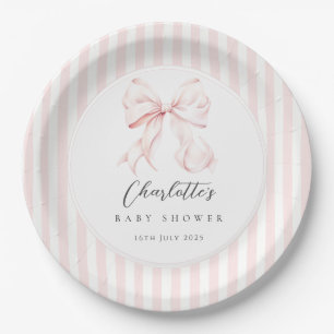 Elegant Pink Bow Baby Shower Paper Plate