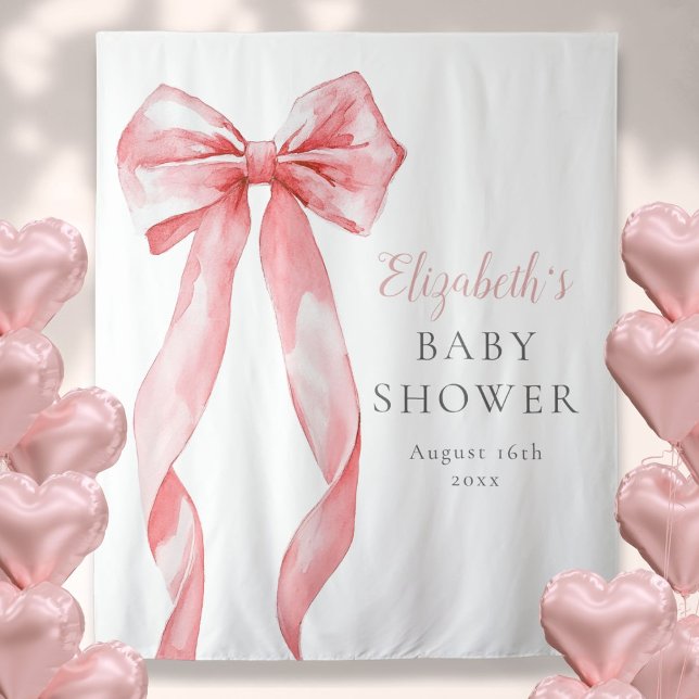 Elegant Pink Bow Baby Shower Photo Backdrop Tapestry (Elegant Pink Bow Baby Shower Photo Backdrop)