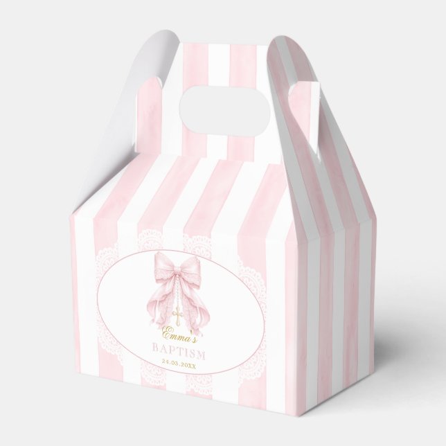 Elegant Pink Bow Baptism Favor Box (Front Side)