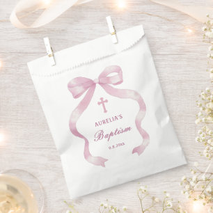 Elegant Pink Bow Baptism Favour Bag