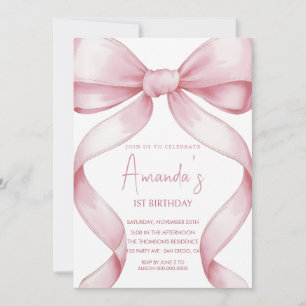 Elegant pink bow birthday  invitation
