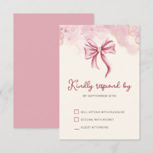 Elegant Pink Bow Birthday Quinceañera RSVP Card