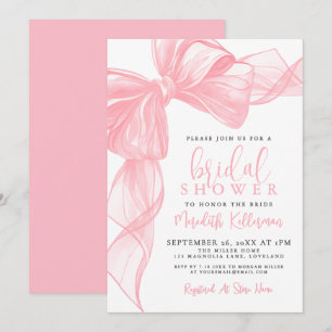Elegant Pink Bow Bridal Shower Invitation