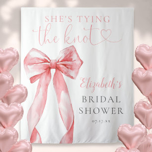 Elegant Pink Bow Bridal Shower Photo Backdrop Tapestry