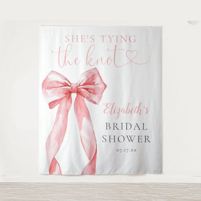Elegant Pink Bow Bridal Shower Photo Backdrop Tapestry (Front)