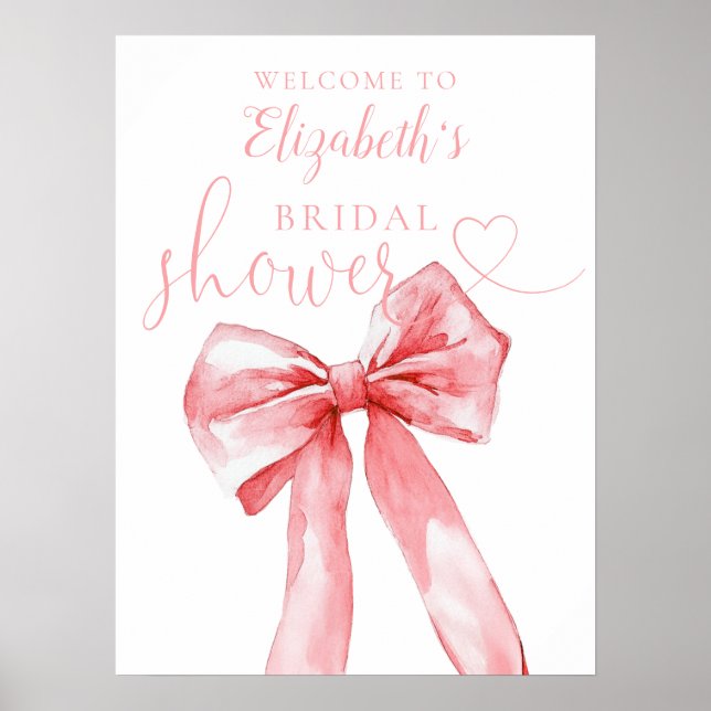 Elegant Pink Bow Bridal Shower Welcome Sign (Front)