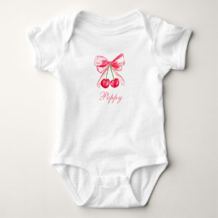 Elegant Pink Bow Cherries Girl Baby bodysuit