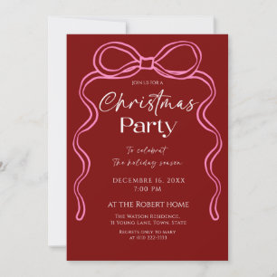 Elegant Pink bow Christmas Holiday Party  Invitation