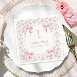 Elegant Pink Bow Coquette 1st Birthday Napkin