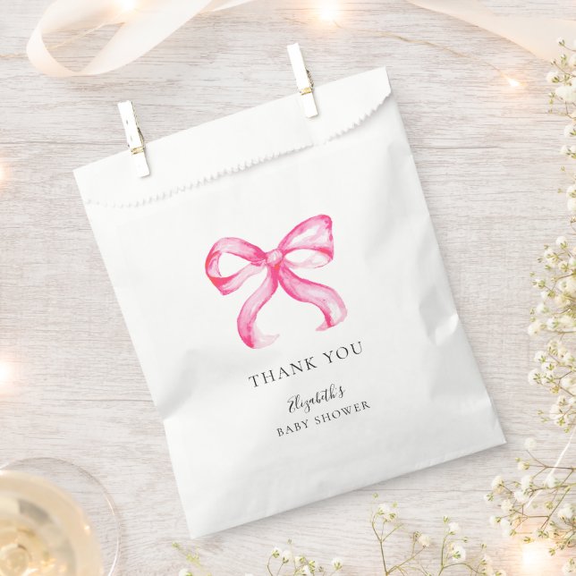Elegant Pink Bow Coquette Baby Shower Minimal Favour Bag (Clipped)