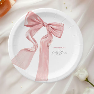 Elegant Pink Bow Coquette Baby Shower Paper Plate