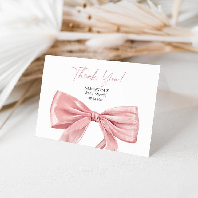 Elegant Pink Bow Coquette Baby Shower Thank You Card (Creator Uploaded)