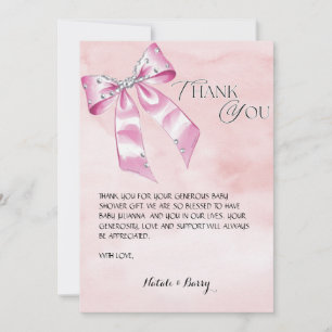 Elegant Pink Bow Coquette baby shower thank you Invitation