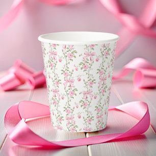 Elegant Pink Bow Coquette Birthday  Paper Cups