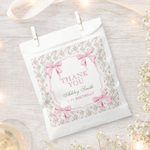 Elegant Pink Bow Coquette Birthday Thank you Favour Bag