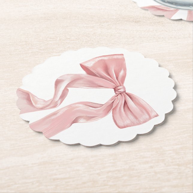 Elegant Pink Bow Coquette  Paper Coaster (Angled)