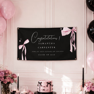 Elegant pink bow coquette photo black graduation banner