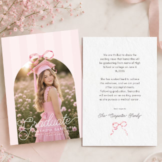 Elegant Pink Bow Coquette Photo Graduation Party Announcement