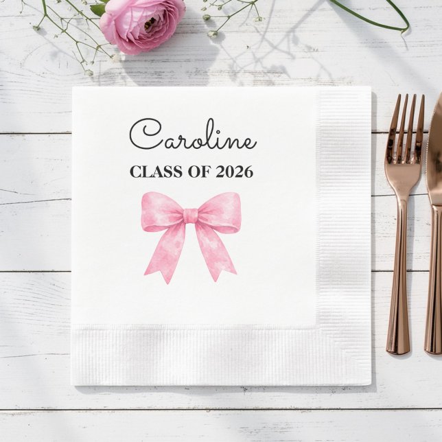 Elegant Pink Bow Custom Graduate Name Napkin (Creator Uploaded)