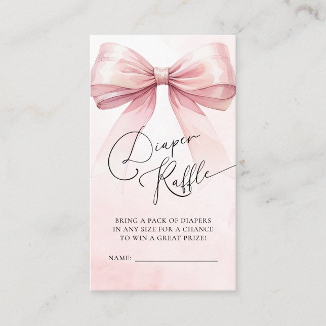 Elegant Pink Bow Diaper Raffle Baby Shower Enclosure Card (Front)