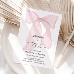 Elegant Pink Bow First Birthday  Invitation