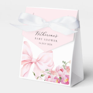  Elegant Pink Bow Floral Baby Shower Favor Box