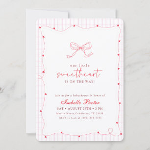 Elegant Pink Bow Gingham Sweetheart Baby Shower Invitation