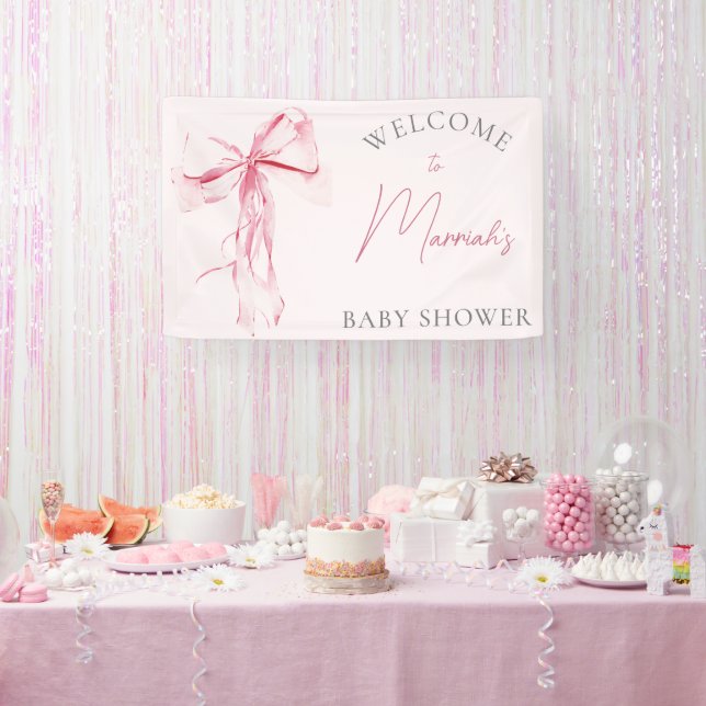 Elegant Pink Bow Girl Baby Shower Banner (Party)