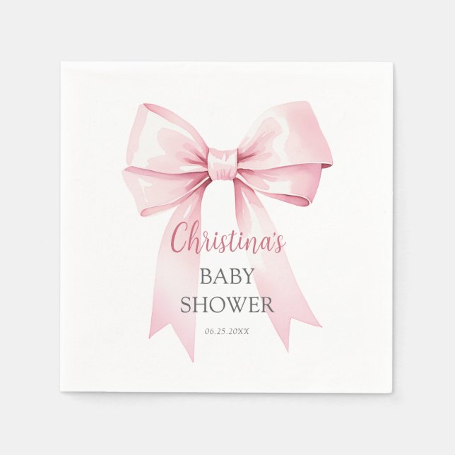 Elegant Pink Bow Girl Baby Shower Napkin (Front)