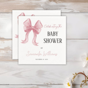 Elegant Pink Bow Girl Baby Shower Napkin