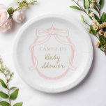 Elegant Pink Bow Girl Baby Shower Paper Plate<br><div class="desc">Our elegant minimal script pink baby shower invitations perfectly blend modern design with classic elegance,  making your special day even more memorable! You have the option to change the colour of all text and artwork. Click the "Customize Further" button to edit. Matching items in our store Cava Party Design.</div>