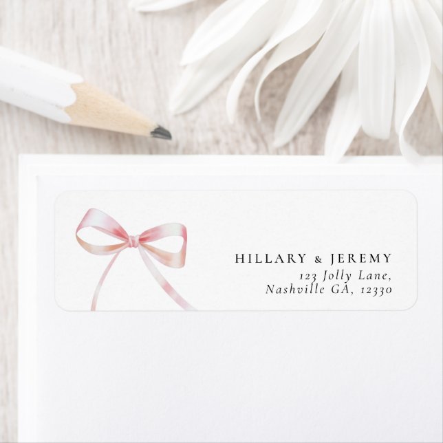 Elegant Pink Bow Girl Baby Shower Return Address  (Insitu)