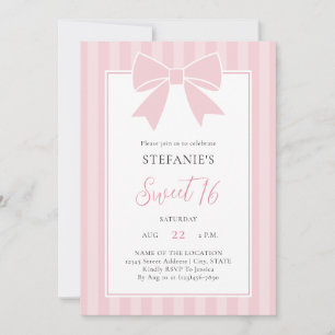 Elegant Pink Bow Girl Sweet 16 Birthday Party Invitation