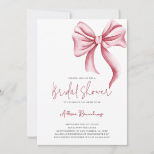 Elegant Pink Bow Girly Bridal Shower Party Invitation