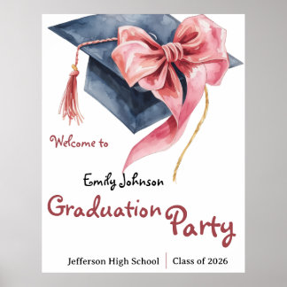 Elegant Pink Bow Graduation Party Poster
