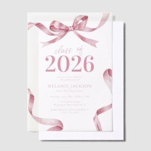 Elegant Pink Bow Graduation Party Vellum Invitations