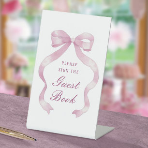 Elegant Pink Bow Guest Book Pedestal Sign