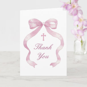 Elegant Pink Bow Holy Cross Religious Thank You Card