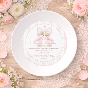 Elegant Pink Bow Lace Girl Baptism Menu