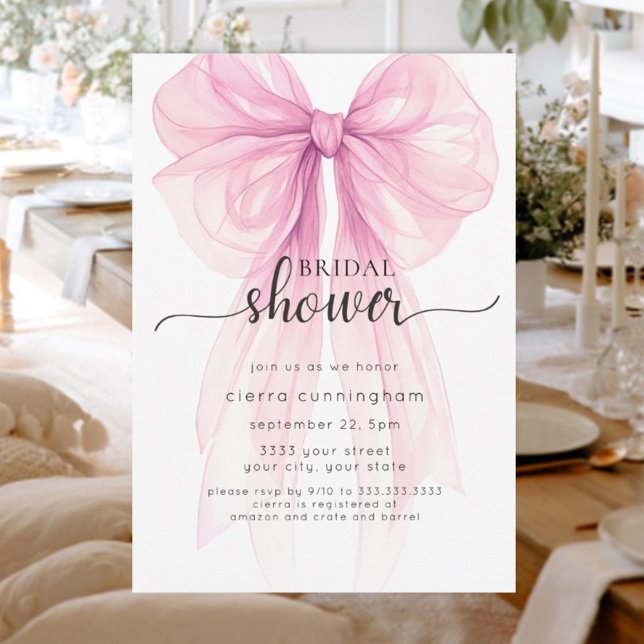 Elegant Pink Bow Minimal Bridal Shower Invitation (Creator Uploaded)