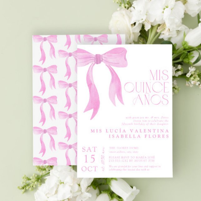 Elegant Pink Bow Mis Quince Años Quinceañera  Invitation (Creator Uploaded)