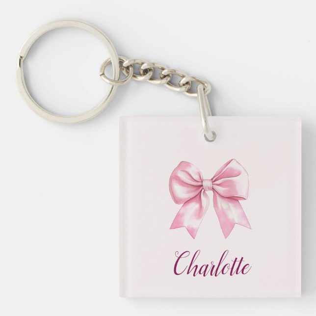Elegant Pink Bow & Name | Personalized Keychain (Front)
