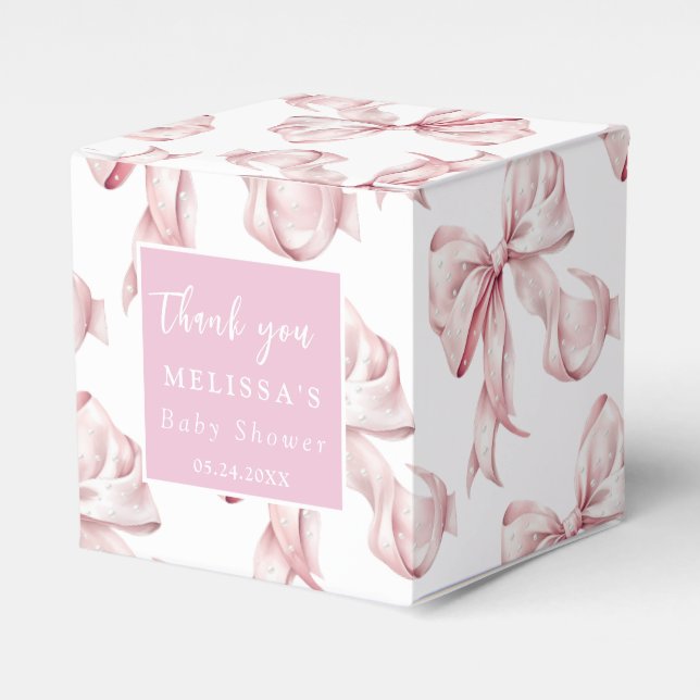 Elegant Pink Bow Pearls Baby Shower Favour  Favor Box (Front Side)