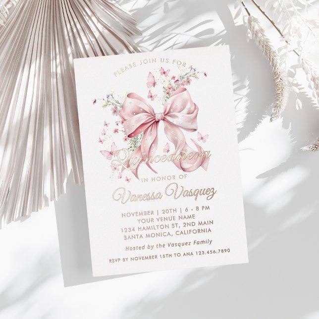 Elegant Pink Bow Pearls & Wildflowers Quinceañera  (Creator Uploaded)