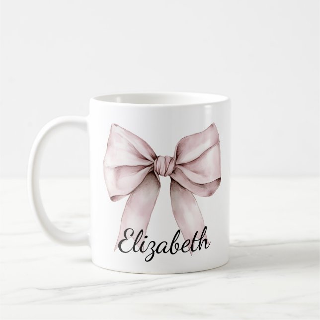Elegant pink bow Personalized Name Coffee Mug (Left)