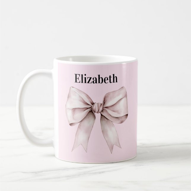 Elegant pink bow Personalized Name Coffee Mug (Left)