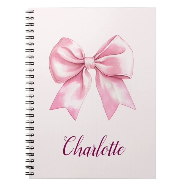 Elegant Pink Bow Personalized Spiral Notebook (Front)