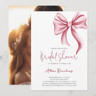 Elegant Pink Bow Photo Bridal Shower Party Invitation