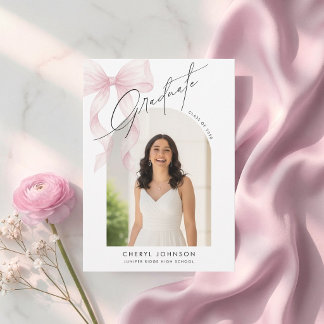 Elegant Pink Bow Photo Graduation Announcement
