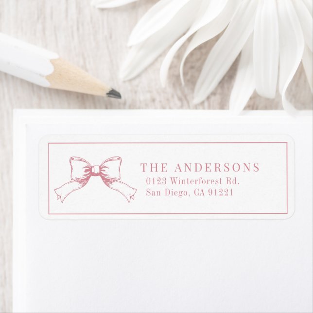 Elegant Pink Bow/Ribbon Adresse de retour (En situation)